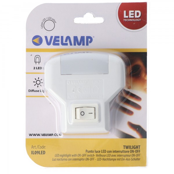 Velamp TWILIGHT: LED-natlys med ON/OFF-knap. V-stik
