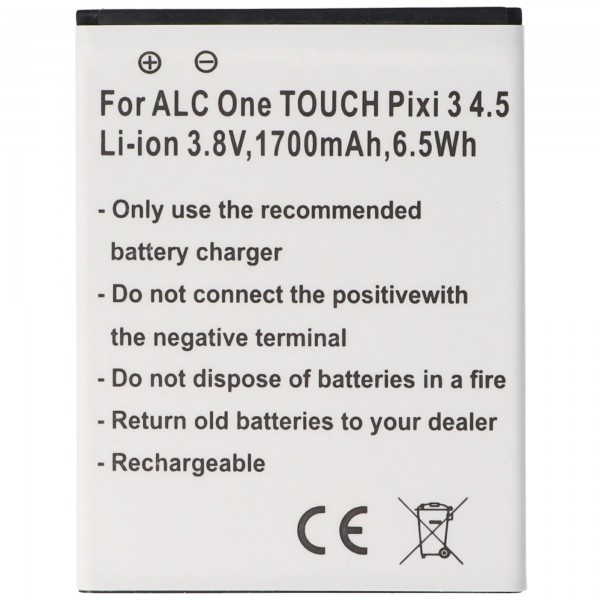 Batteri passer til Alcatel One Touch Pixi 3 4.5, Li-ion, 3.8V, 1700mAh, 6.5Wh