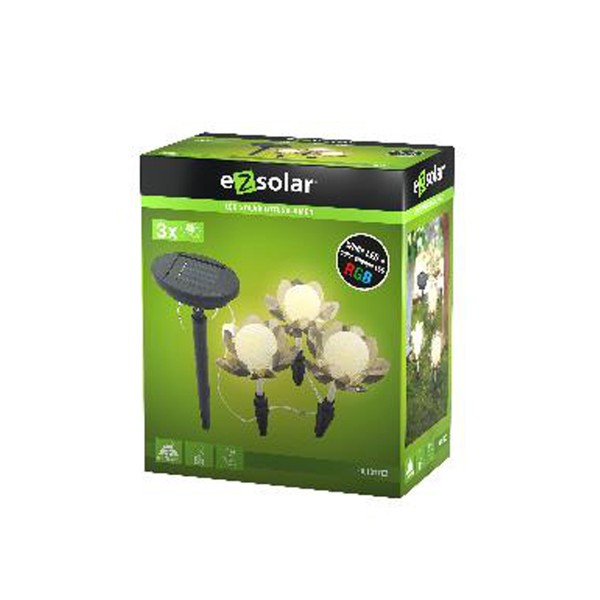 Lotusblomst SOLAR LED 3 stk med solpanel og standard AAA batterier
