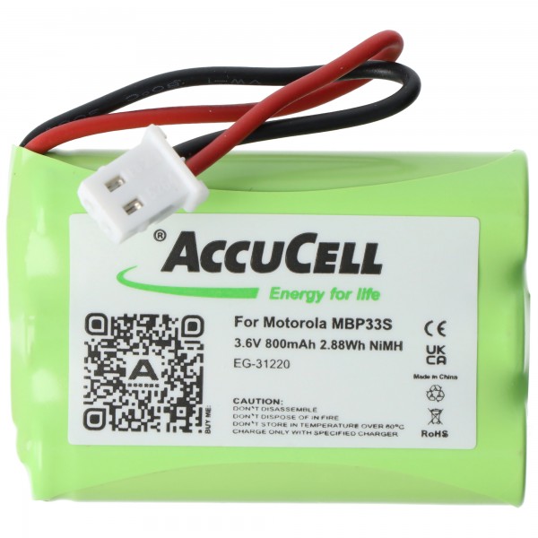 Batteri passer til Motorola MBP33S, NiMH, 3.6V, 800mAh, 2.9Wh