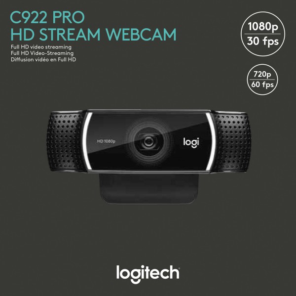 Logitech Webcam C922 Pro Stream, Full HD 1080p, Sort 1920x1080, 30 FPS, USB, Detail