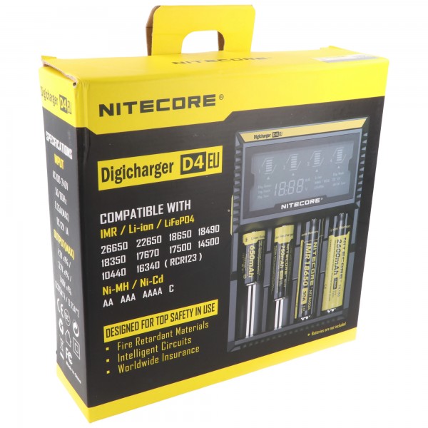 NiteCore oplader Digicharger D4 EU med display til AAA, AA, C