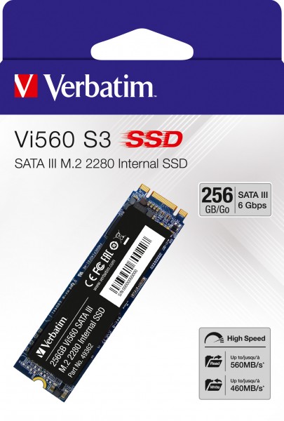 Verbatim SSD 256GB, SATA-III, M.2 2280 Vi560 S3, (R) 560MB/s, (W) 460MB/s, Detailhandel