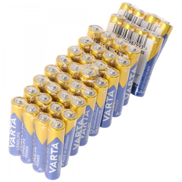 40 Varta Longlife Power-batterier Alkaline, Micro, AAA, LR03, 1,5V