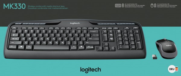 Logitech tastatur/musesæt MK330, trådløs, sort DE, optisk, 1000 dpi, detailhandel