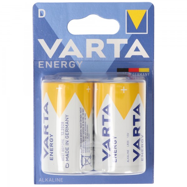 Varta Energy alkalisk batteri, mono, D, LR20, 1,5V, 2-pak