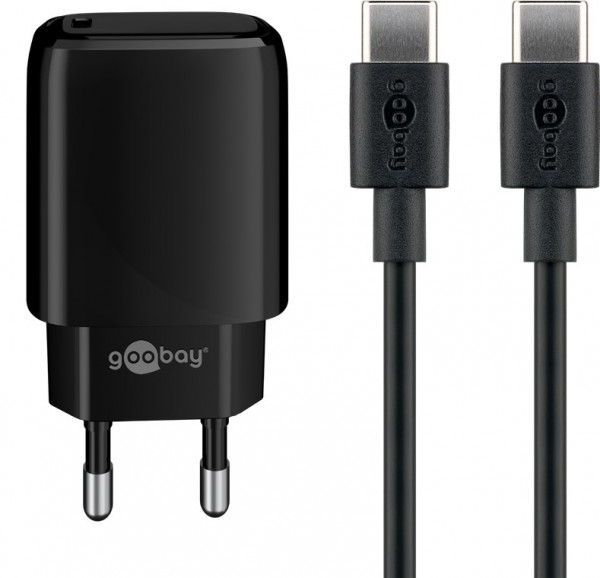 Goobay USB-C™ PD ladesæt 20W - USB-C™ strømforsyning 20W inklusive USB-C™ kabel 1m (sort)