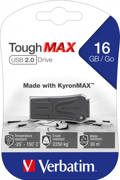 Verbatim USB 2.0 Stick 16GB, ToughMAX, sort KyronMAX Thermo Protect, detailblister