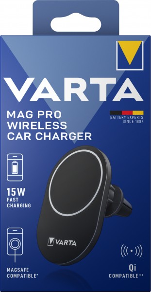 Varta Fast Wireless Charger, KFZ, Qi, 5V/9V/12V, sort Kabel USB Type-CC, 1m, sort, detailblister