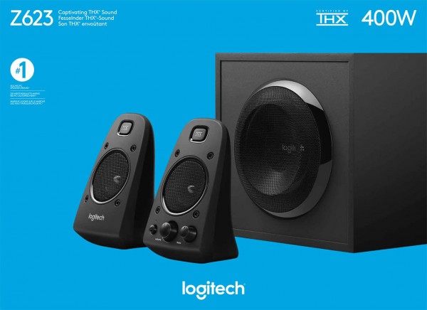 Logitech Speaker Z623, lyd, stereo 2.1, 200W subwoofer, THX, sort, detailhandel
