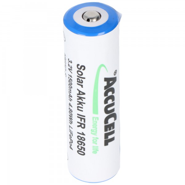 3,2 Volt Solar Battery Lithium 18650 IFR LiFePo4 batteri med hoved ubeskyttet, 1400-1500mAh, dimensioner ca. 66.1x18mm