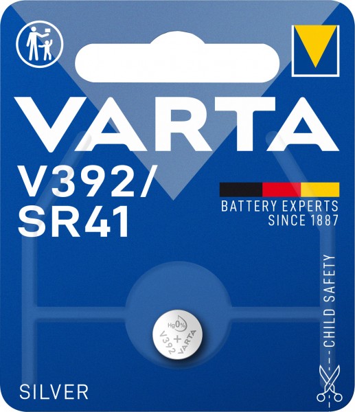 Varta batteri sølvoxid, knapcelle, 392, SR41, 1,55V elektronik, detailblister (1-pakke)