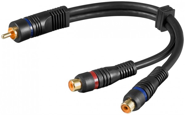 Goobay Audio Y adapterkabel, stereo cinch-stik til 1x cinch-stik, OFC, dobbelt skærmet - cinch-stik > 2x cinch-stik (lyd venstre/højre)