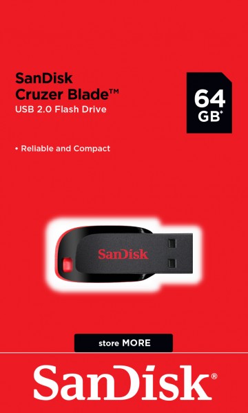 Sandisk USB 2.0 stick 64GB, Cruzer Blade SecureAccess, detailblister