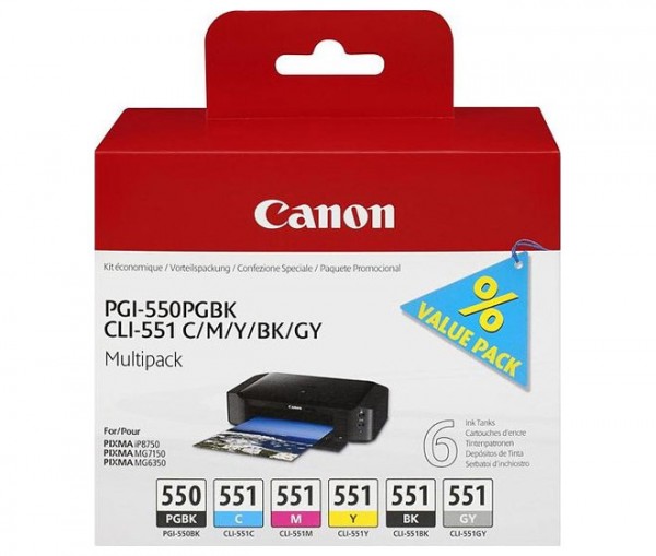 Canon blæk multipack PGI-550PGBK/CLI-551BK/551C/551M/551Y/551GY
