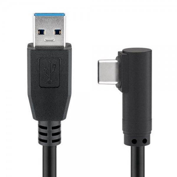 USB-C mand til USB A 3.0 kabel med 90 graders stik, sort, til super hurtig opladning og synkronisering op til 4,5 W