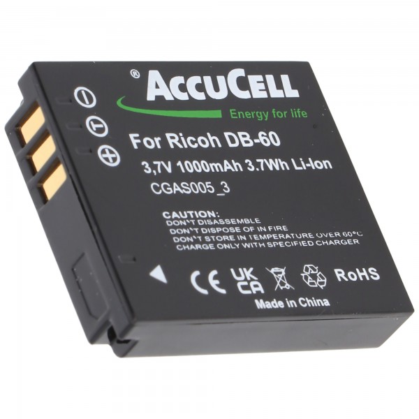 AccuCell batteri passer til Ricoh DB-60, DB-65, Caplio R3, R30, GR