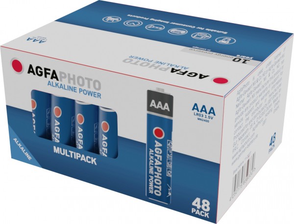 Agfaphoto batteri alkalisk, mikro, AAA, LR03, 1,5V strøm, detailboks (48-pak)