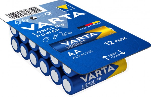 Varta Alkaline Batteri, Mignon, AA, LR06, 1,5V Longlife Power, Retail Box (12-Pack)