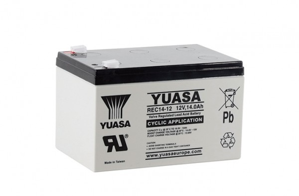 Yuasa REC14-12 12V 14Ah Yuasa Cyclic VRLA batteri, lav selvafladning, optimeret til cykliske applikationer