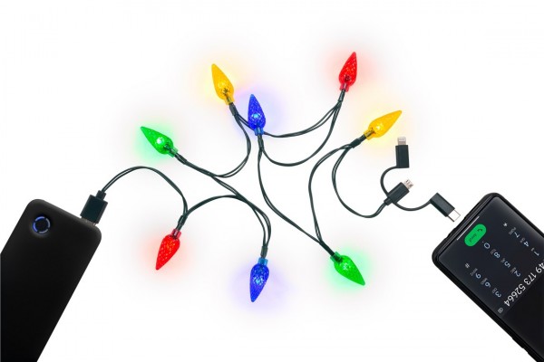Goobay smartphone USB-opladningskabel med LED-lys - med 8 farverige lys, oplader populære Android-smartphones, iPhones, USB-C™ og mikro-USB-enheder