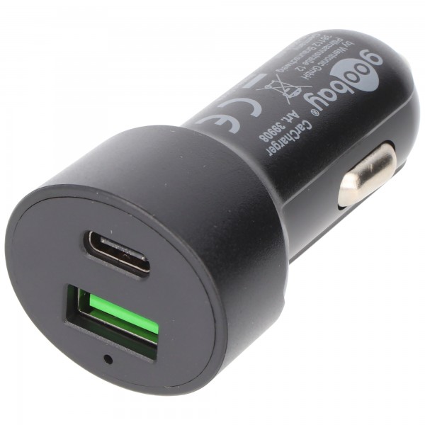 Goobay dobbelt USB bilhurtigoplader USB-C™ PD (Strømforsyning) - 48W (12/24V) USB-A / USB-C™ velegnet til enheder med USB-C™ (strømforsyning) såsom iPhone 12