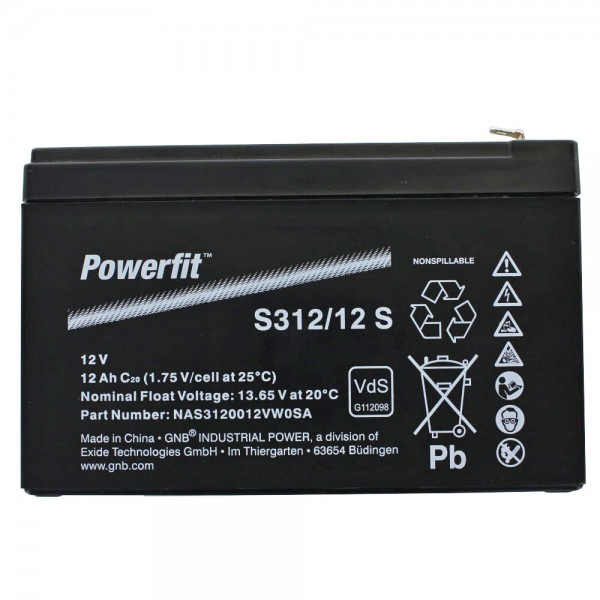 Exide Powerfit S312 / 12S blybatteri 12 volt tilslutning 4.8mm