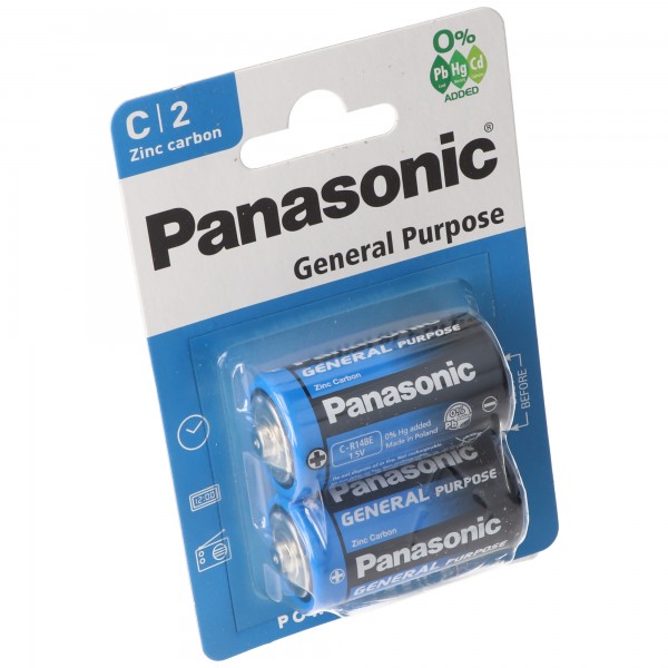 Panasonic R14BE Baby C -batteri til generelle formål, blisterpakning med 2 zinkcarbon