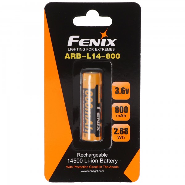 Li-ion batteri 14500 Mignon AA 3.6 Volt med beskyttelseselektronik Fenix ARB-L14-800, 800mAh
