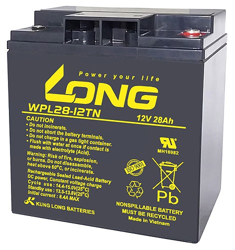 Kung Long WPL28-12TN F6 Longlife bly-fleece batteri, 12V, 28Ah, M5 indvendigt gevind