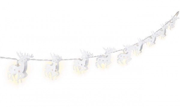 Goobay 10 &quot;Reindeer&quot; LED lyskæde, hvid - med timerfunktion, varm hvid (3000 K), batteridrevet