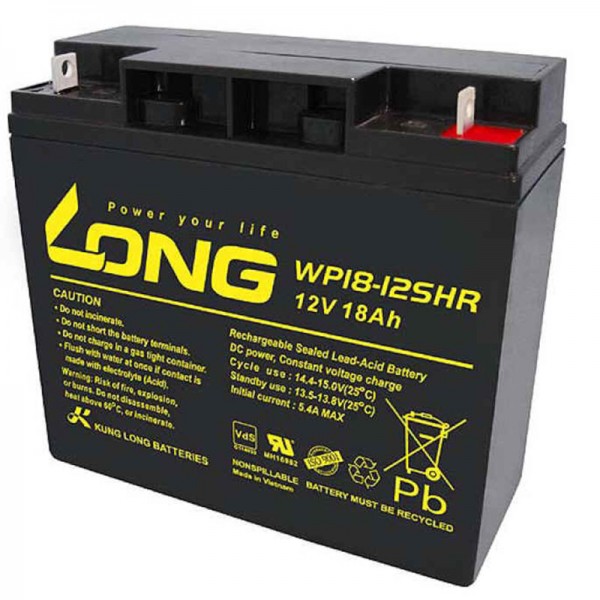 Kung Long WP18-12SHR genopladeligt batteri PB-ledning 12 volt med 18Ah, med M5-polet skrueterminal, 181 x 76 x 167 mm