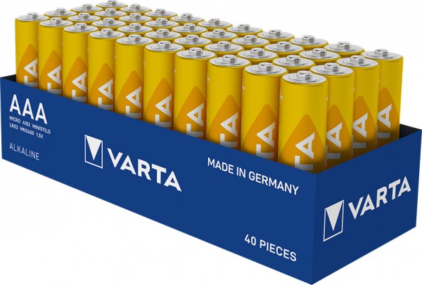 Varta batteri Alkaline, Micro, AAA, LR03, 1,5V Longlife, Bakke (40 stk.)