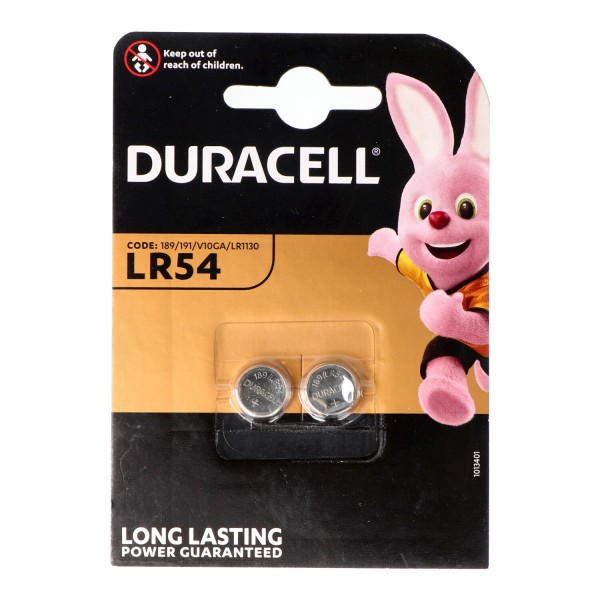 Duracell-knapcelle LR54, AG10, LR54, LR1130, 189, RW89, dobbeltblister