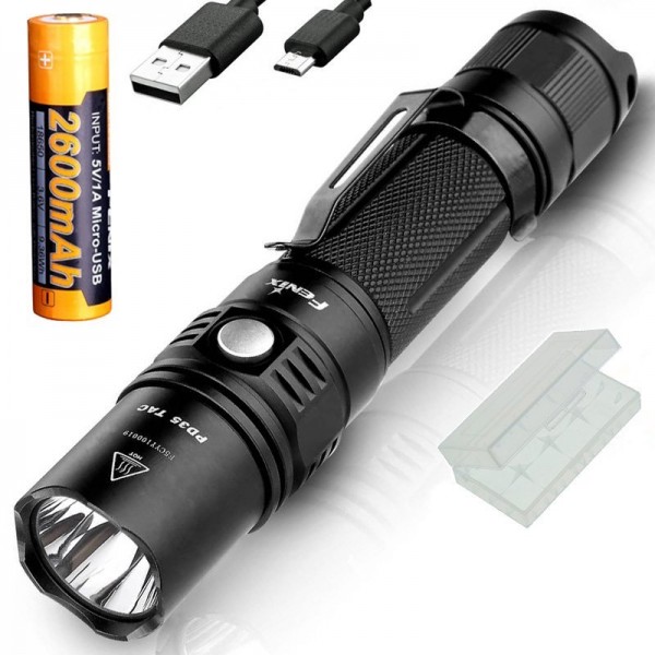 Fenix PD35TAC LED lommelygte Cree XP-L (V5) 1000 lumen, med batteri og USB opladerkabel, AkkuBox