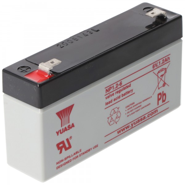 YUASA NP1.2-6 batteriledning PB 6,0 volt 1200mAh