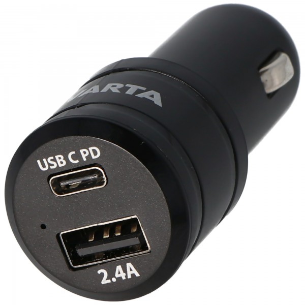 Varta 57932 billader Dural USB-udgang 2.4A og USB Type C 3.0A-udgang