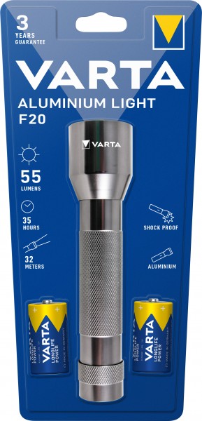 Varta LED lommelygte aluminiumslys 55lm, inkl. 2x batteri Baby C, blisterpakning