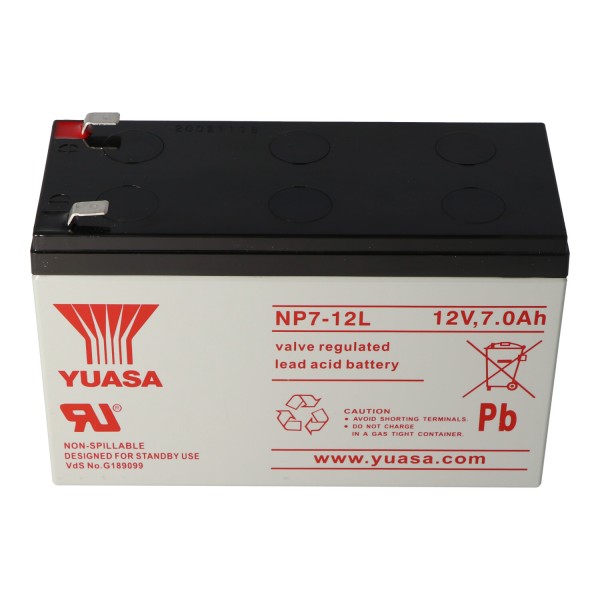 YUASA NP7-12L Batterilad PB 12 Volt 7000mAh med 6.3mm kontakter