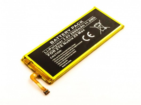 Batteri passer til ZTE Nubia Z9 Max, Li-Polymer, 3.8V, 2900mAh, 11.0Wh, indbygget, uden værktøj