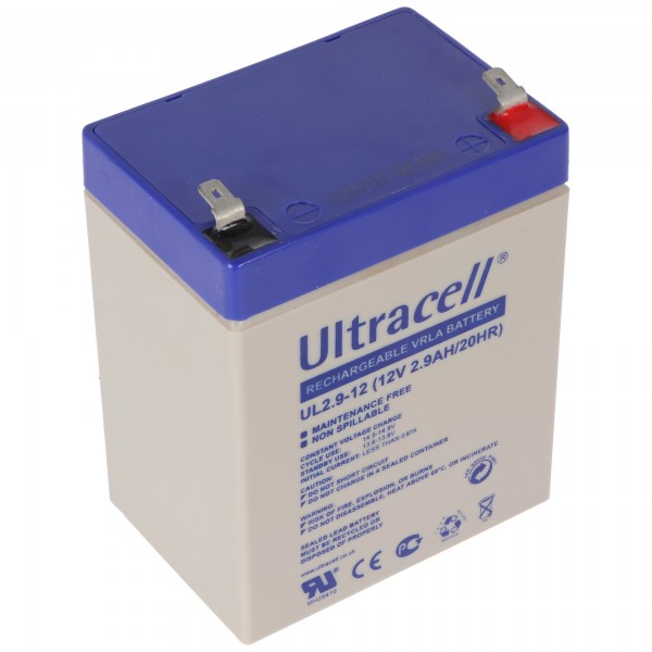 Ultracell UL2.9-12 12V 2.9Ah blybatteri AGM blygelbatteri