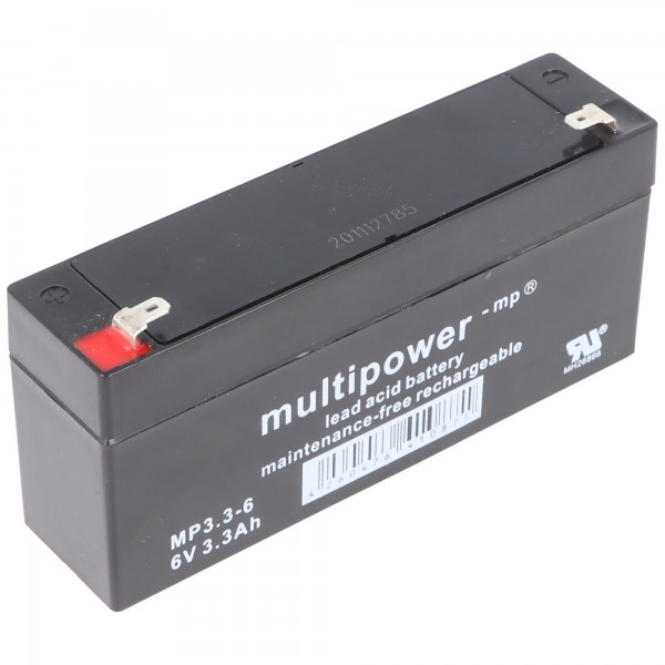 Multipower blybatteri MP3.3-6 med Faston kontakt 4.8mm