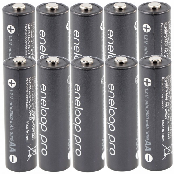 10 Panasonic eneloop pro Ni-MH batteri, AA Mignon, 2500mAh, med ekstra kraftig strøm og AccuCell AccuSafe