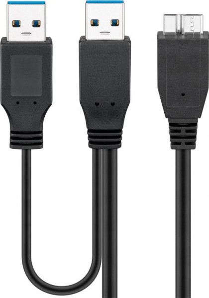 Goobay USB 3.0 Dual Power SuperSpeed kabel sort - USB 3.0 han (type A), USB 3.0 han (type A) > USB 3.0 mikro han (type B)