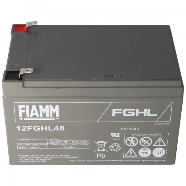 Fiamm 12FGHL48 bly PB batteri 12 Volt 12000mAh med Faston 6.3mm kontakter