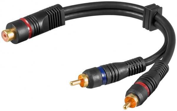 Goobay Audio Y-adapterkabel, 1x cinch-stik til stereo cinch-stik, OFC, dobbeltskærmet - cinch-stik > 2x cinch-stik (lyd venstre/højre)