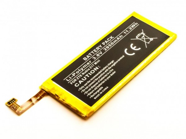 Batteri passer til ZTE Nubia Z17 Mini, Li-Polymer, 3.8V, 2950mAh, 11.2Wh, indbygget, uden værktøj