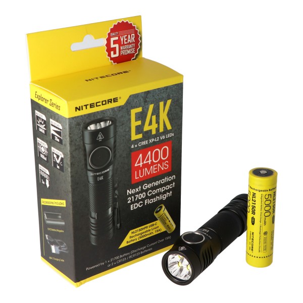Nitecore E4K - 4400 lumen NC-E4K LED fakkel med op til 4400 lumen inkl. Batteri og AkkuSafe