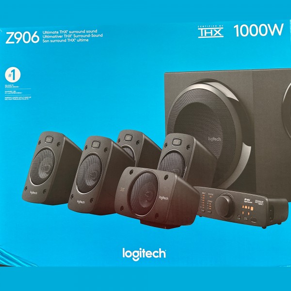 Logitech Speaker Z906, lyd, surround 5.1, 500W subwoofer, THX-DD-DTS, sort, detailhandel