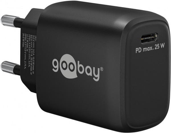 Goobay USB-C™ PD hurtigoplader (25 W) sort - 1x USB-C™ port (strømforsyning) - sort